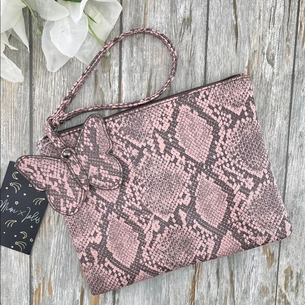 Women’s Large Faux Snakeskin Wristlet Wallet Pouch Purse